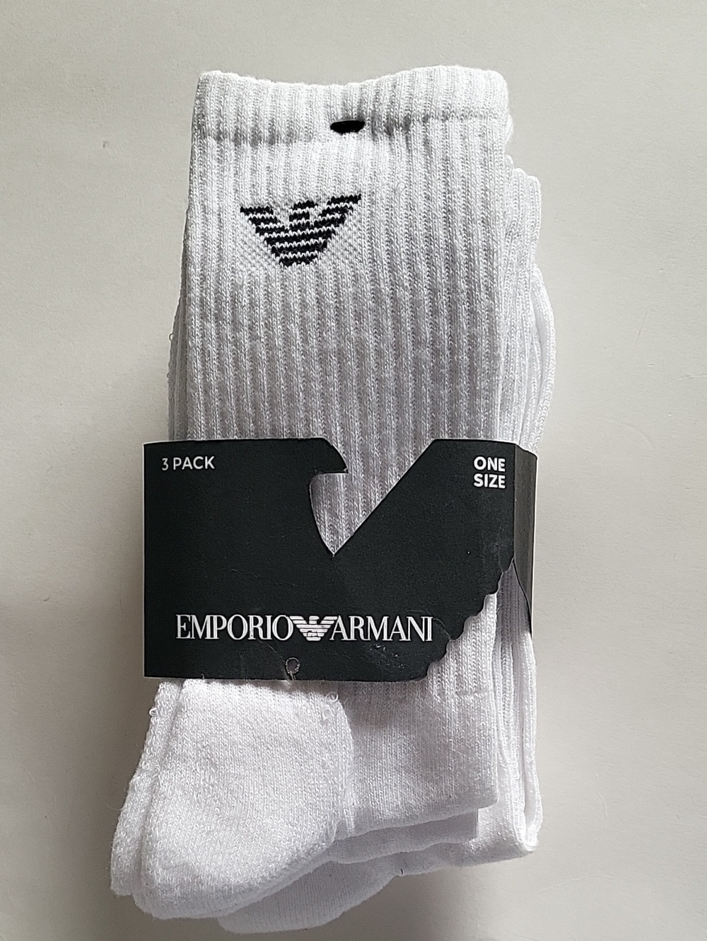 Emporio ARMANI 3-pair cotton crew socks 3pk Classic socks mens size L White